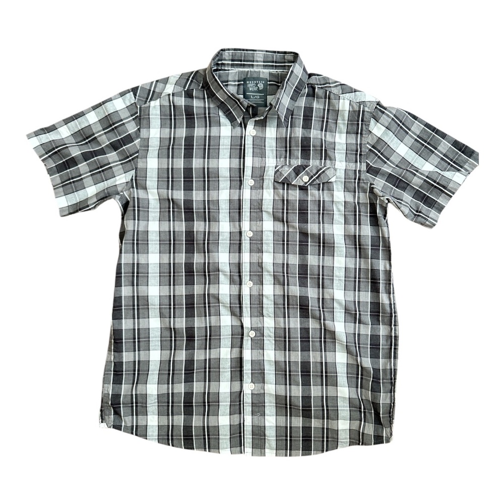 Mountain Hardwear Shirt Men’s L Plaid Button Up Gray Hiking Workwear - Picture 2 of 8